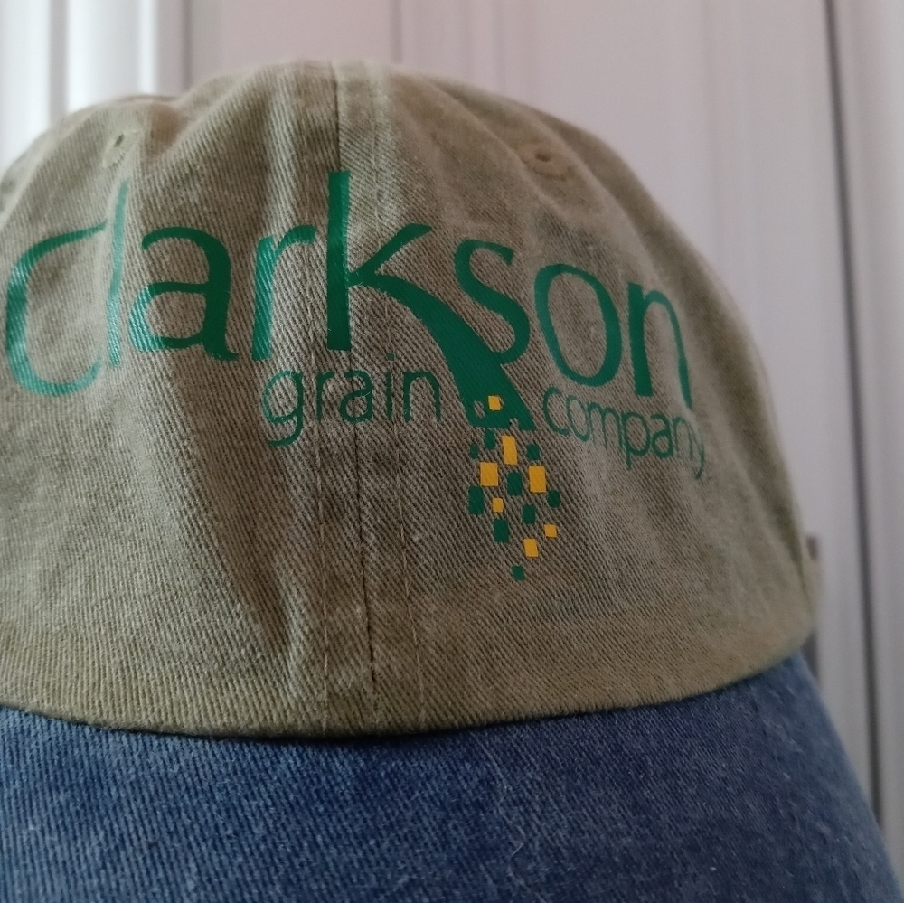 Port & Company beige/Blue Denim "CLARKSON GRAIN CO." ADJUSTABLE CAP TRUCKER HAT - Picture 2 of 7